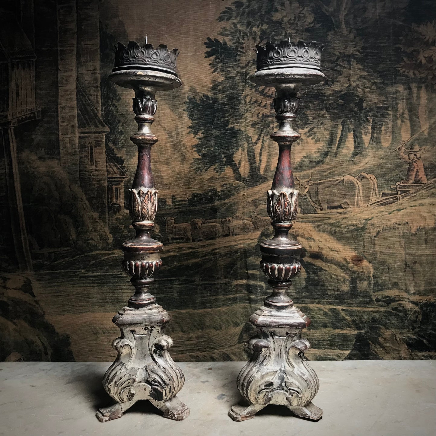 Pair of Venetian Baroque Silver Gilded Candlesticks c.1760