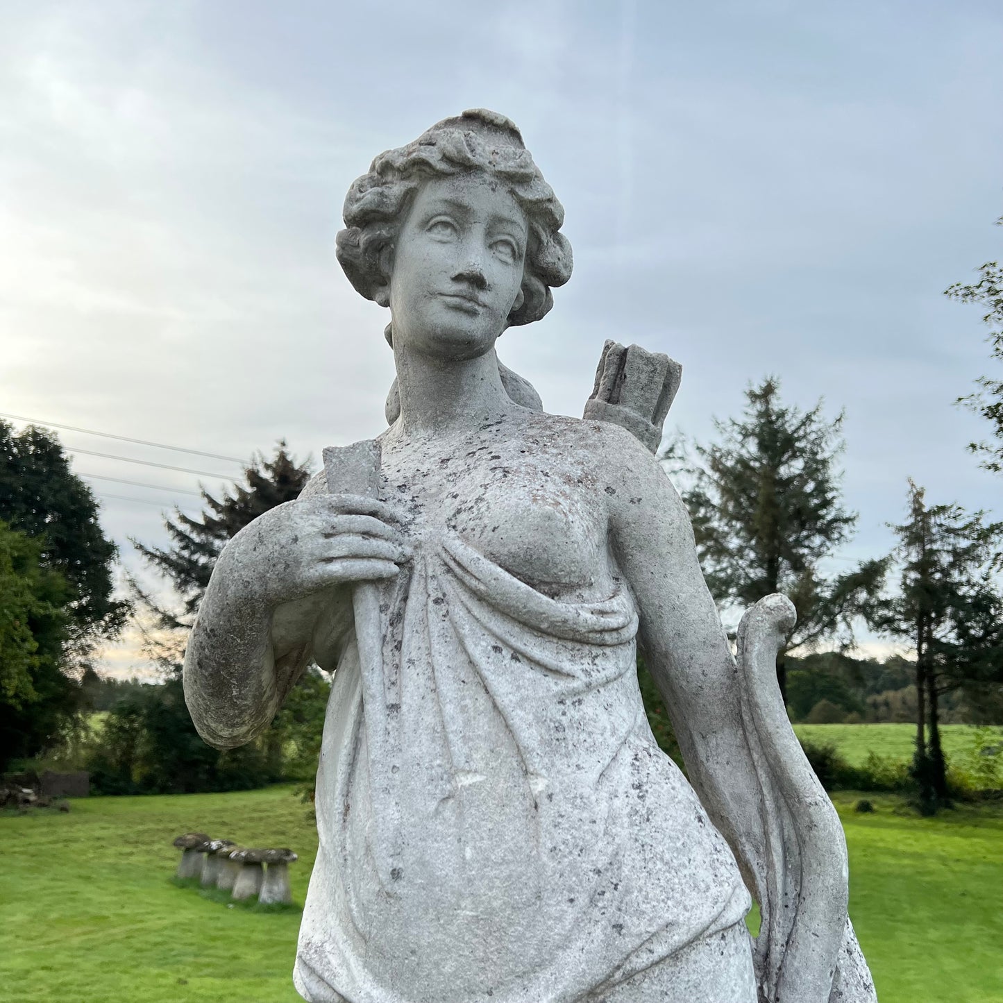 Huntress or Diana Statue with Plinth