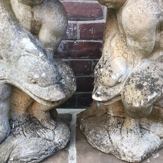 Pair of Putti/Cherub with Carp Fountain Heads