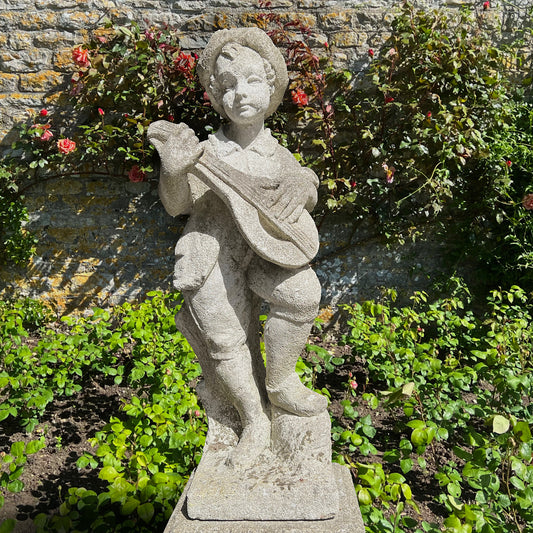Pietra Di Vicenza Stone Boy with Lute Mid 20th Century