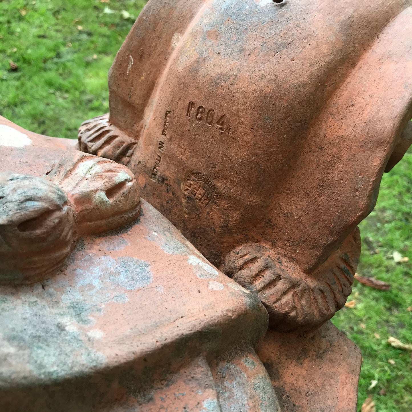 Allegorical Italian Terracotta Urn and Plinth