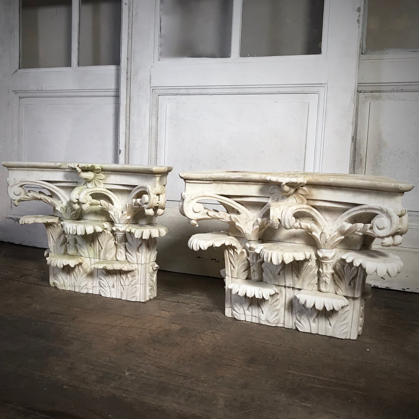 Pair of Italian Carrara Marble Capitals c.1780