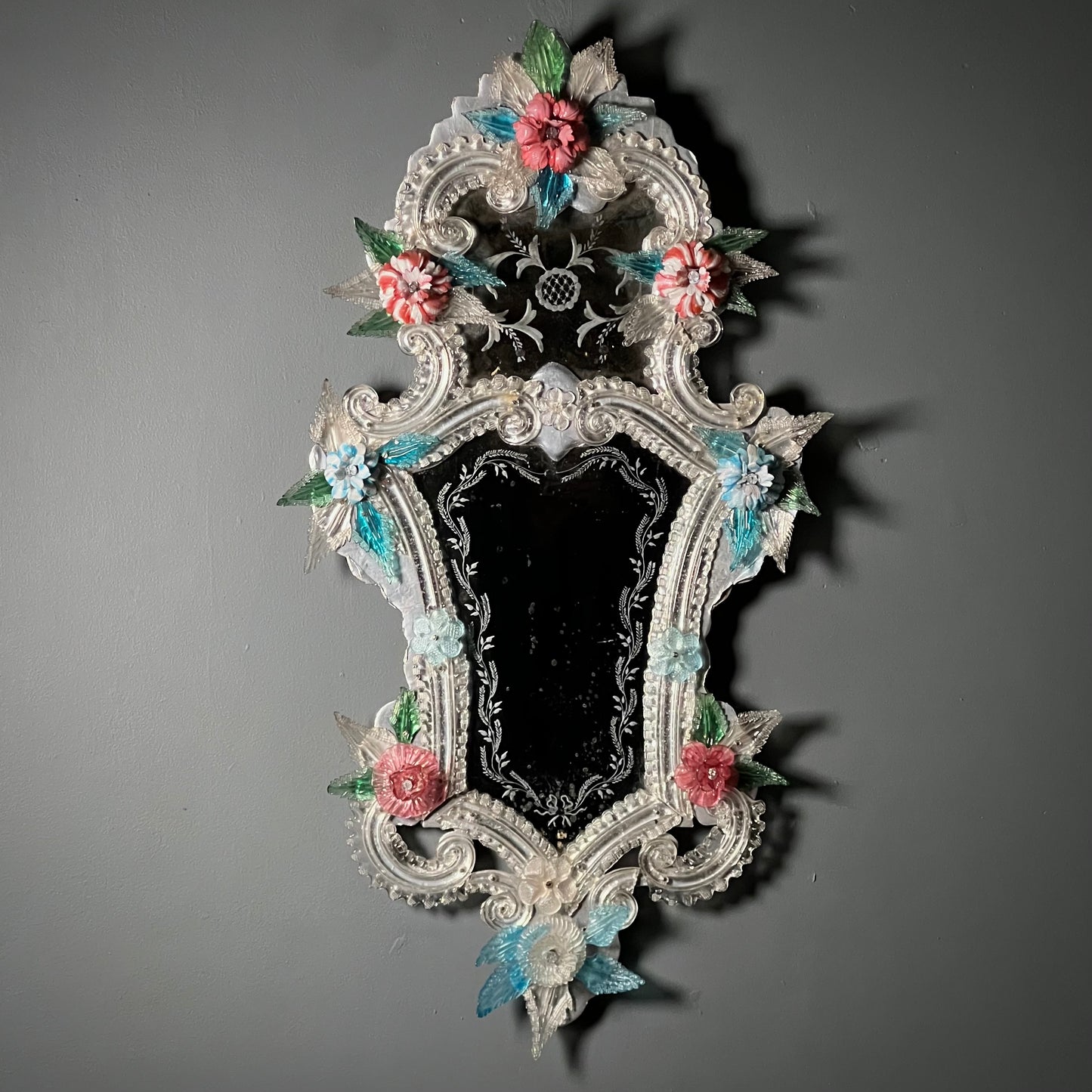 Pair of Italian Venetian Murano Glass Mirrors Early 20th Century