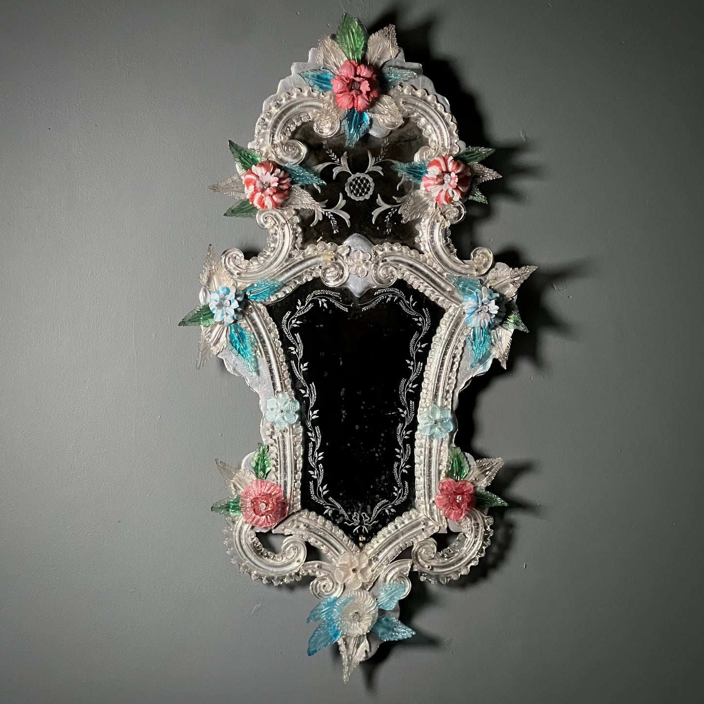 Pair of Italian Venetian Murano Glass Mirrors Early 20th Century
