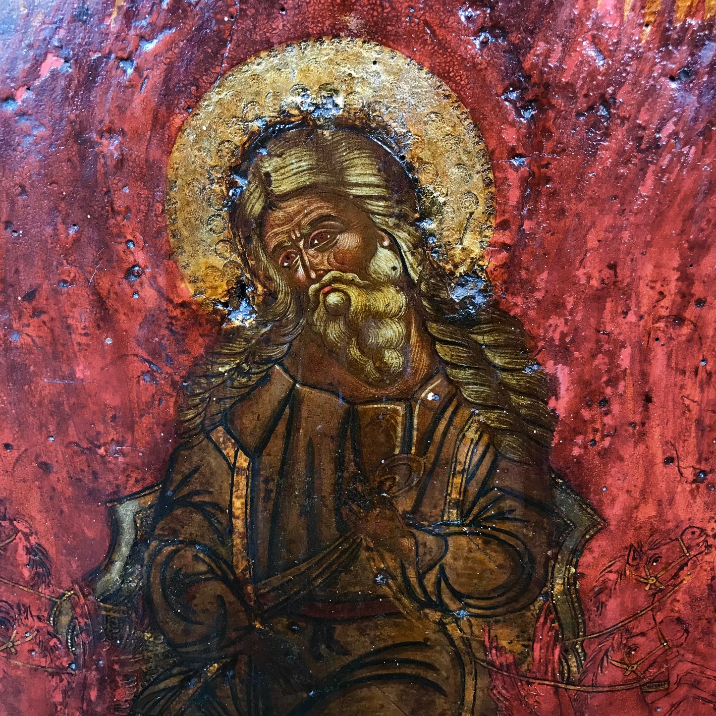 Icon Painting depicting the Fiery Ascent of the Prophet Elijah, Russian School 17th Century and later