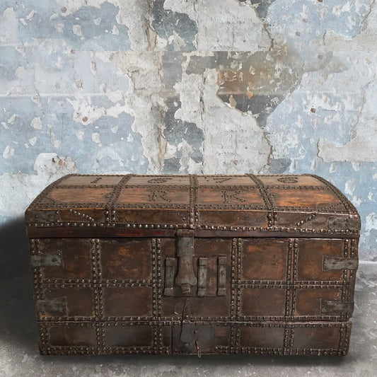 Leather Domed Top Marriage Chest 1676