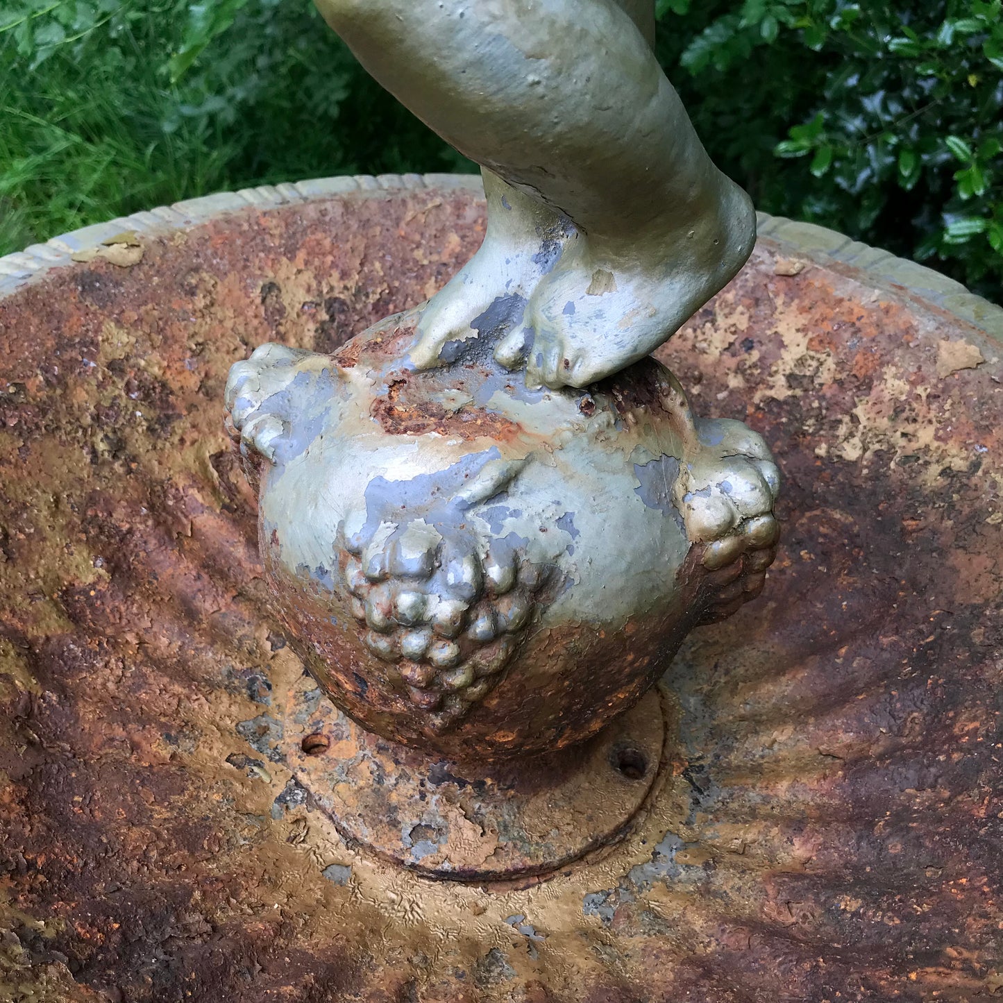 Two-Tiered Cast Iron Fountain with Bacchante Figure and Swans
