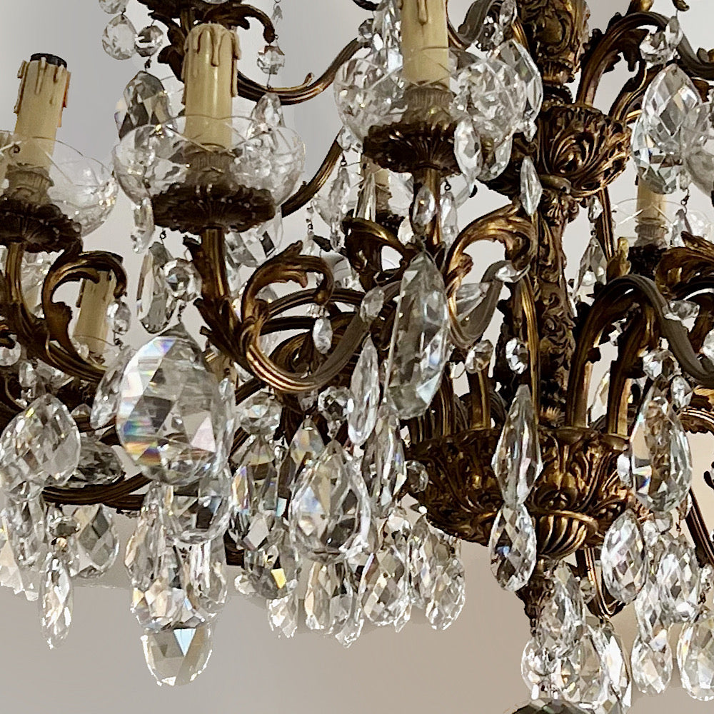 Huge 24 Arm Italian Bronze and Crystal Chandelier c.1890
