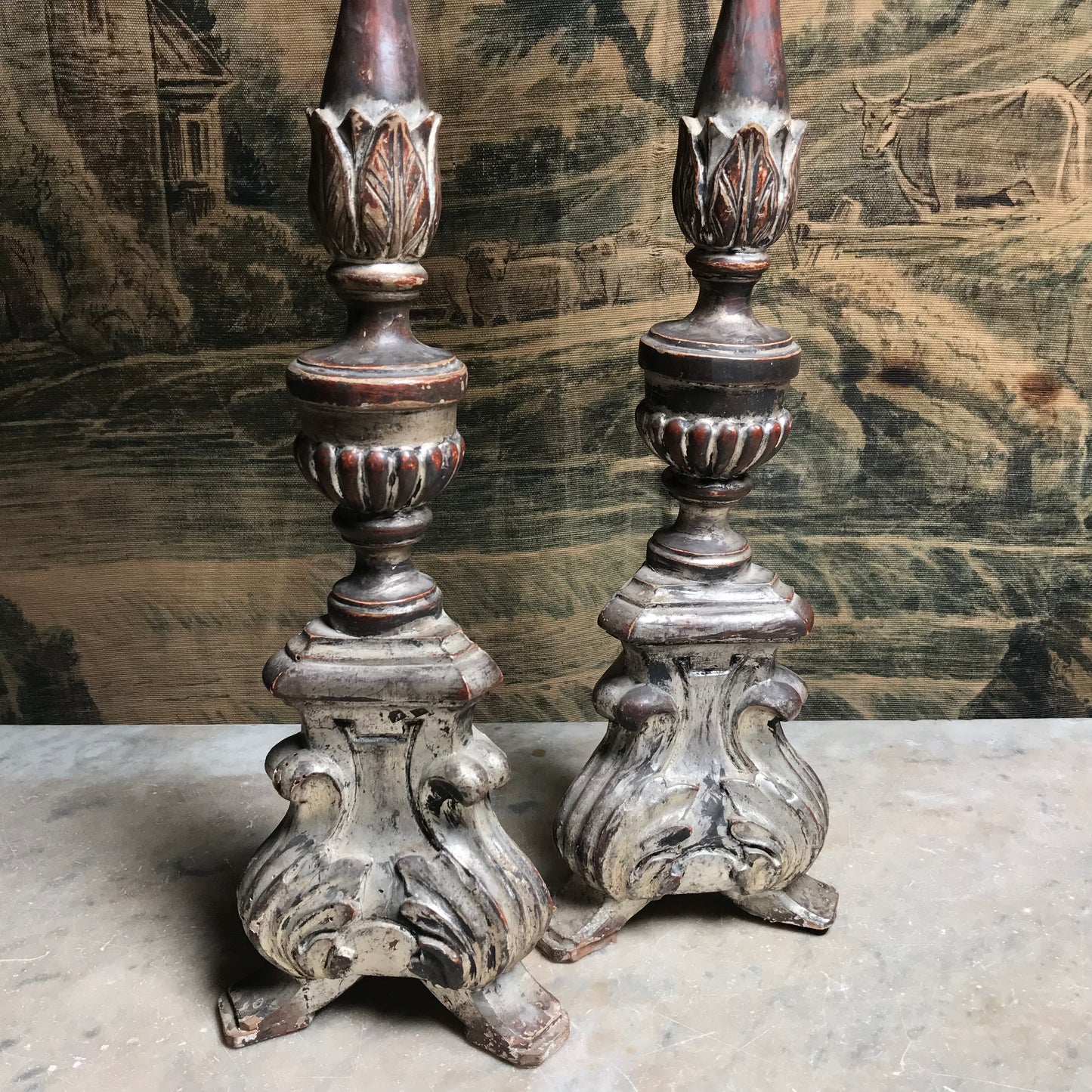 Pair of Venetian Baroque Silver Gilded Candlesticks c.1760