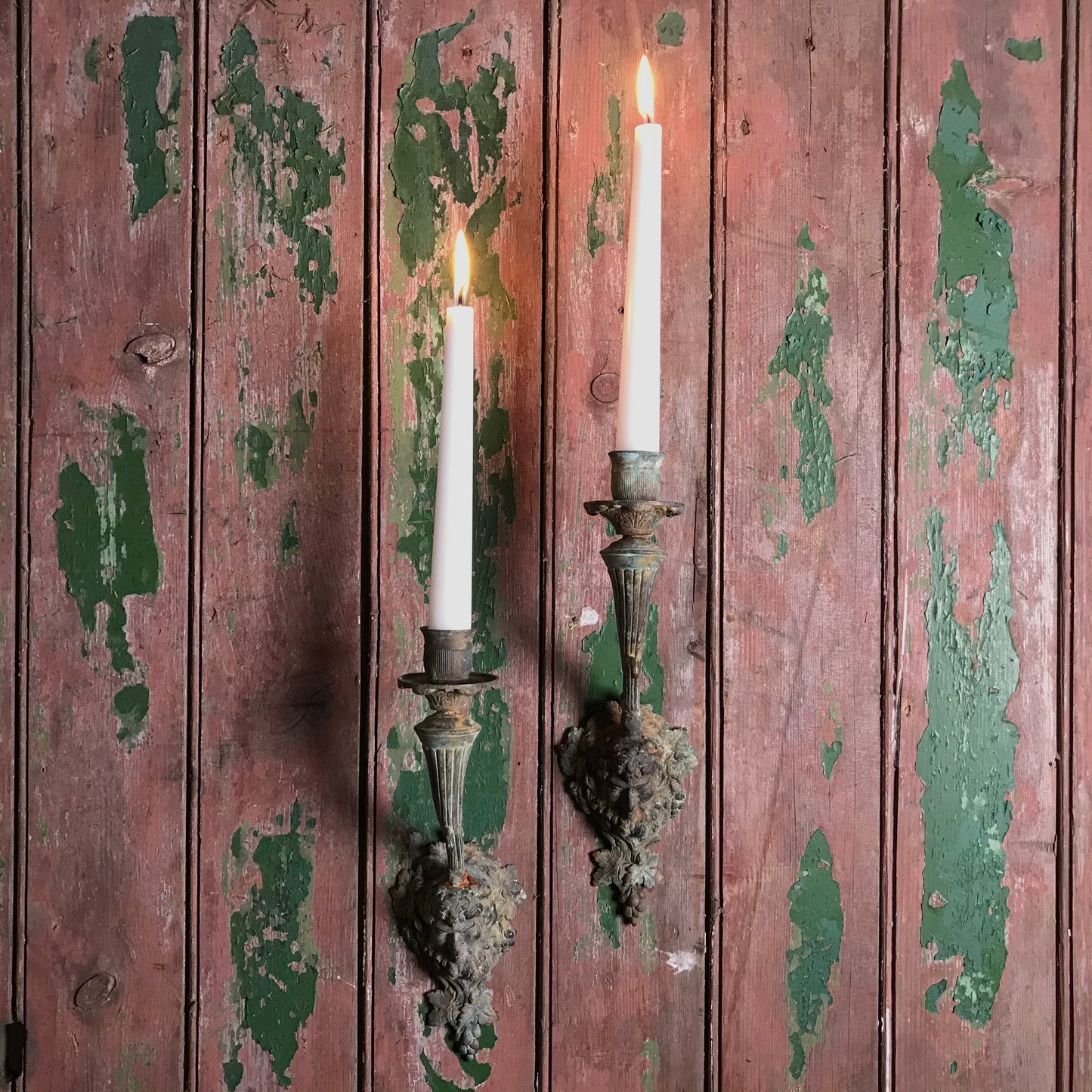 Pair of Verdigris Bacchus Wall Sconces