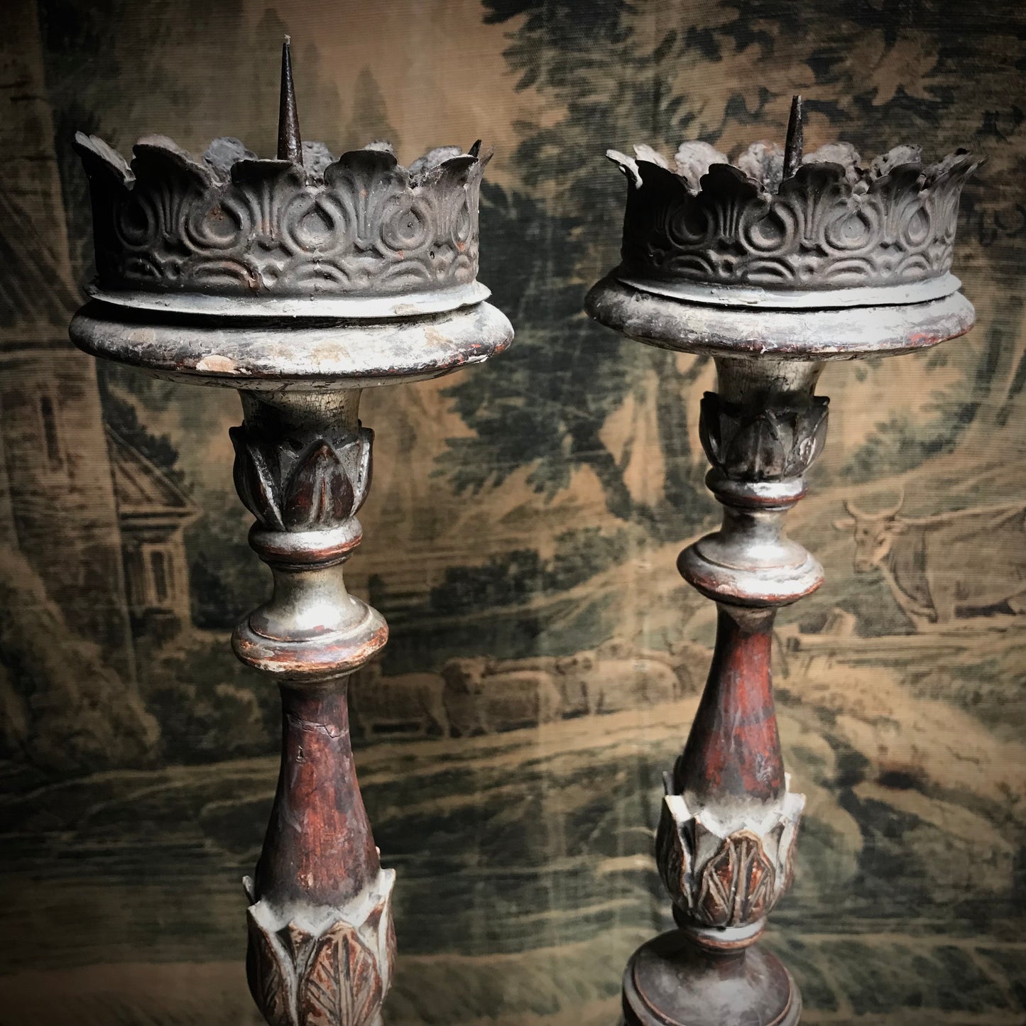 Pair of Venetian Baroque Silver Gilded Candlesticks c.1760