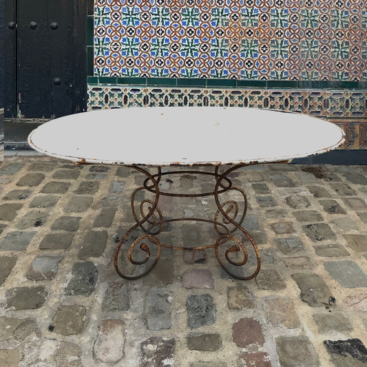 Large French Wrought Iron Oval Garden Table 19th Century