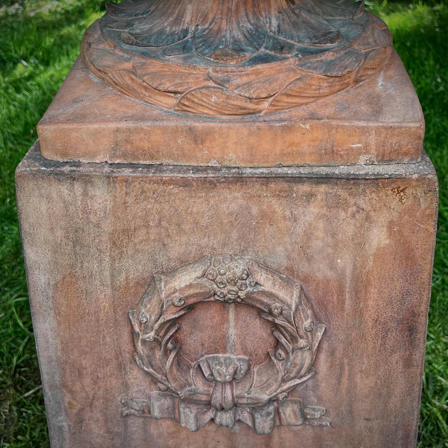 An Italian Neoclassical Style Terracotta Centrepiece Urn with Plinth