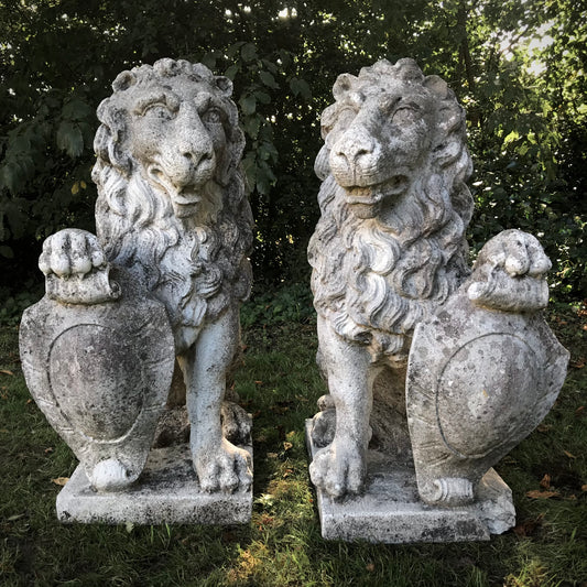 Pair of Impressive Seated Heraldic Lions