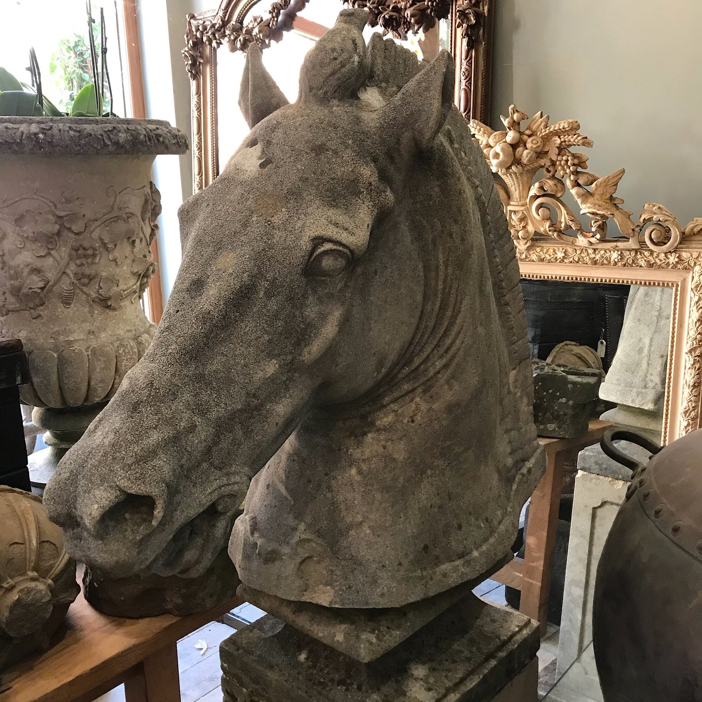 Horse Head Statue on Pedestal