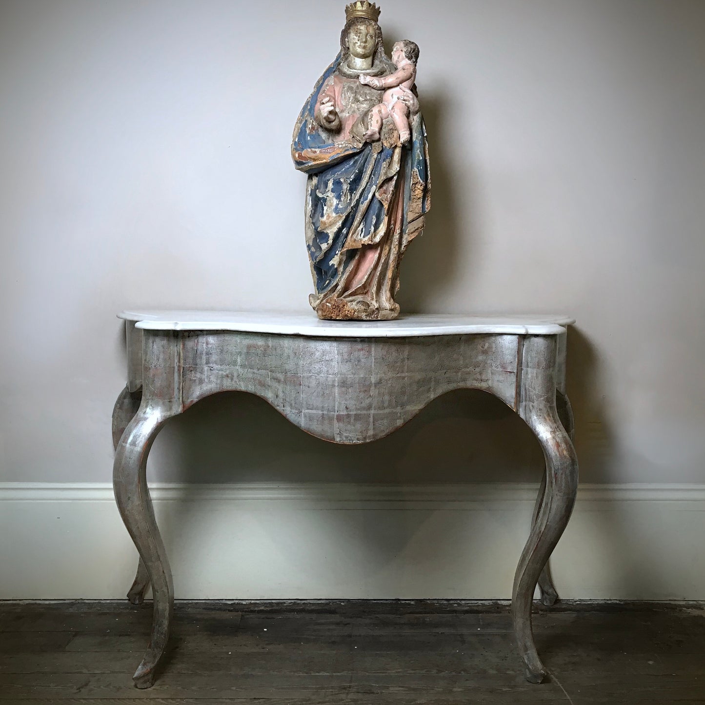 Silver-leafed Carrara Marble topped Spanish Console c.1820