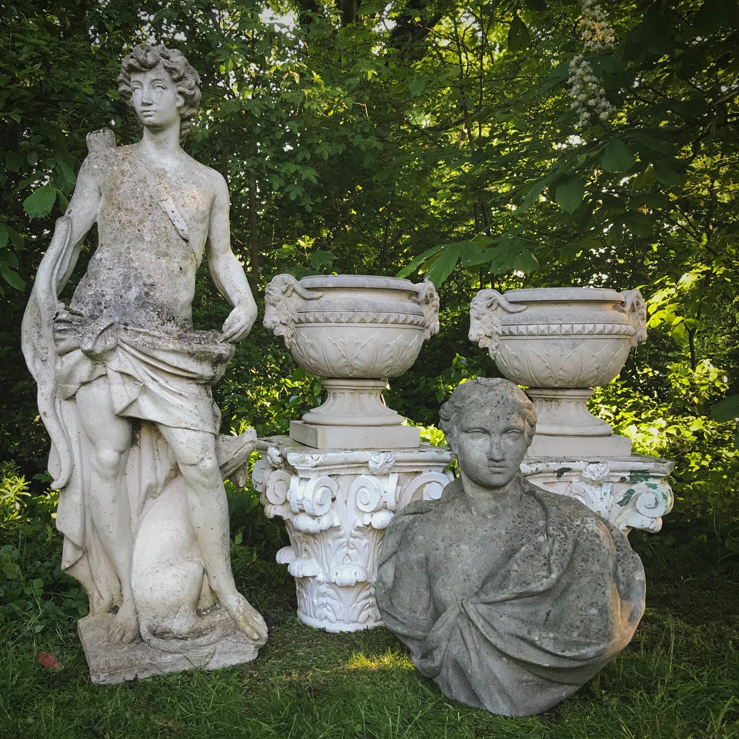 Pair of Rams Head Classical Urns