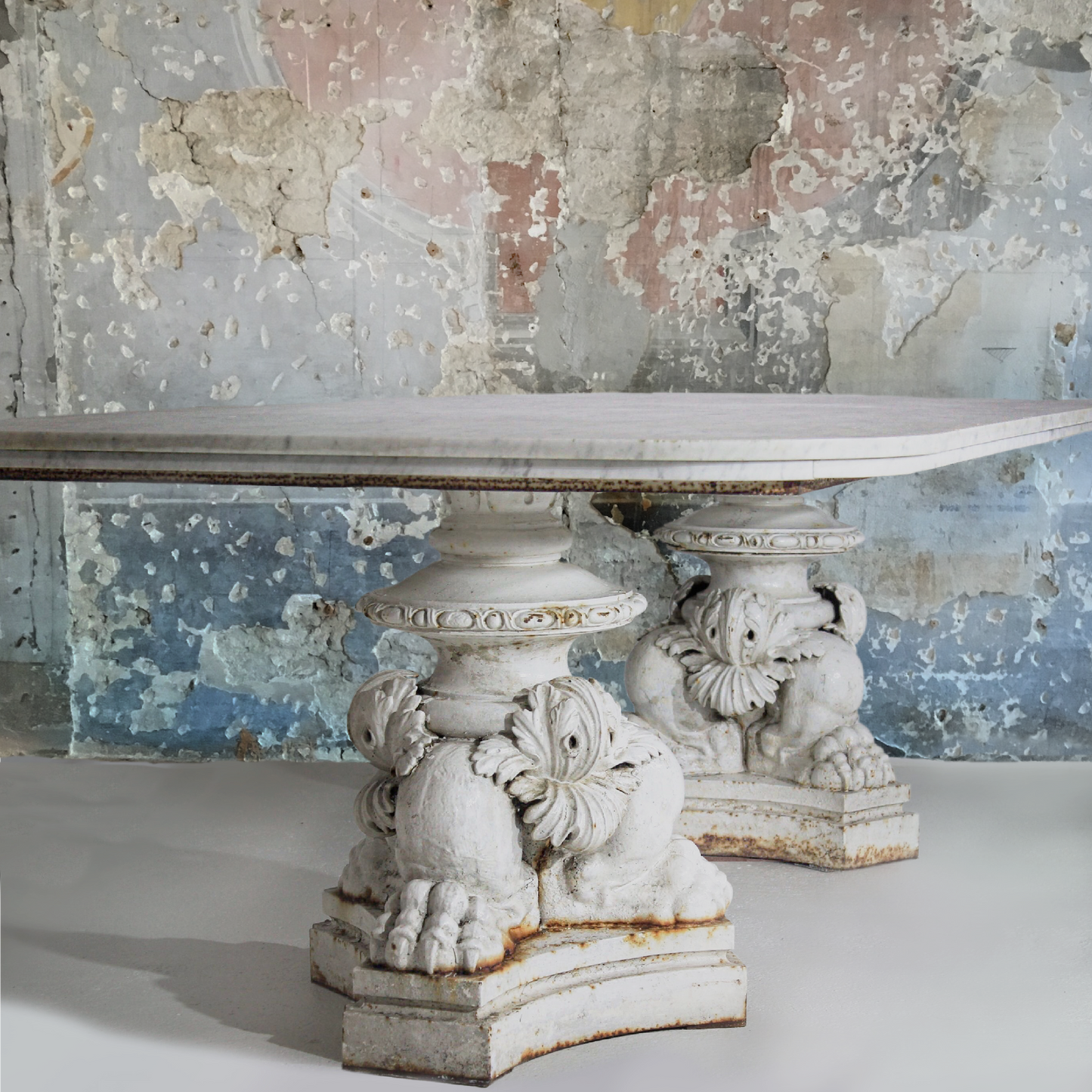 Cast Iron Lions Paw and Acanthus Leaf Carrara Marble Dining Table