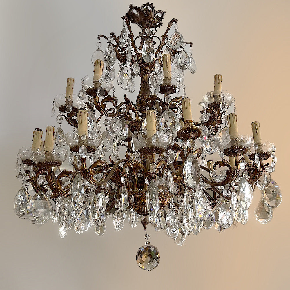 Huge 24 Arm Italian Bronze and Crystal Chandelier c.1890