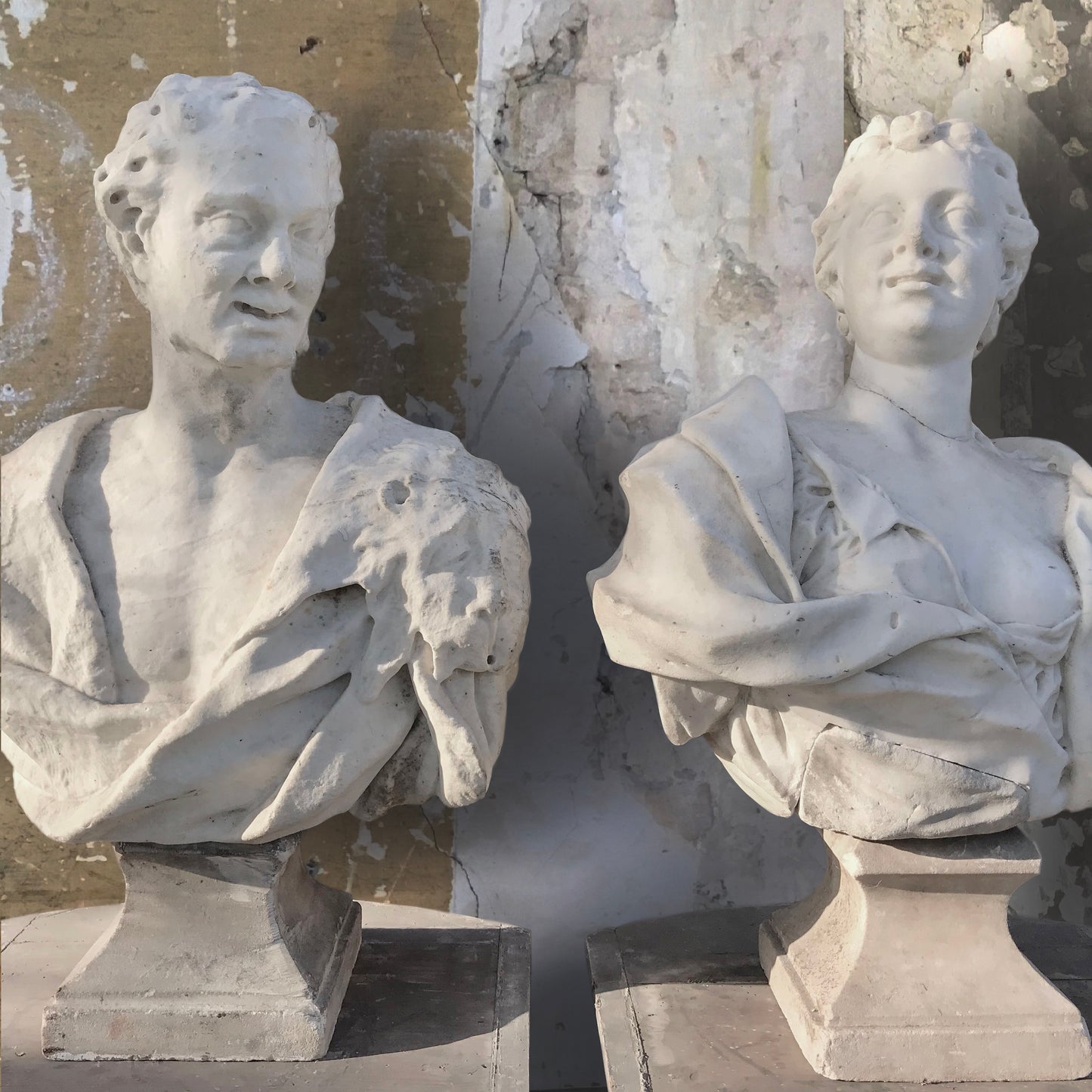 17th Century Italian Marble Busts of Pan and Syrinx