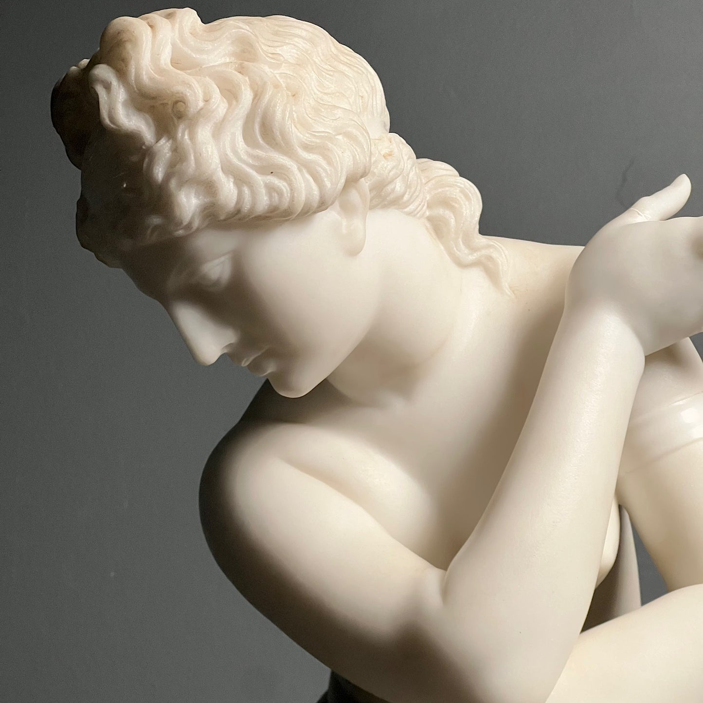 Italian Marble Statue of Crouching Venus 19th Century