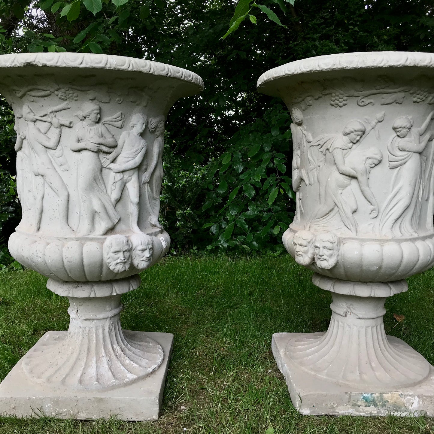 Large Pair of “Medici” Classical Urns in Composition Marble De Latte