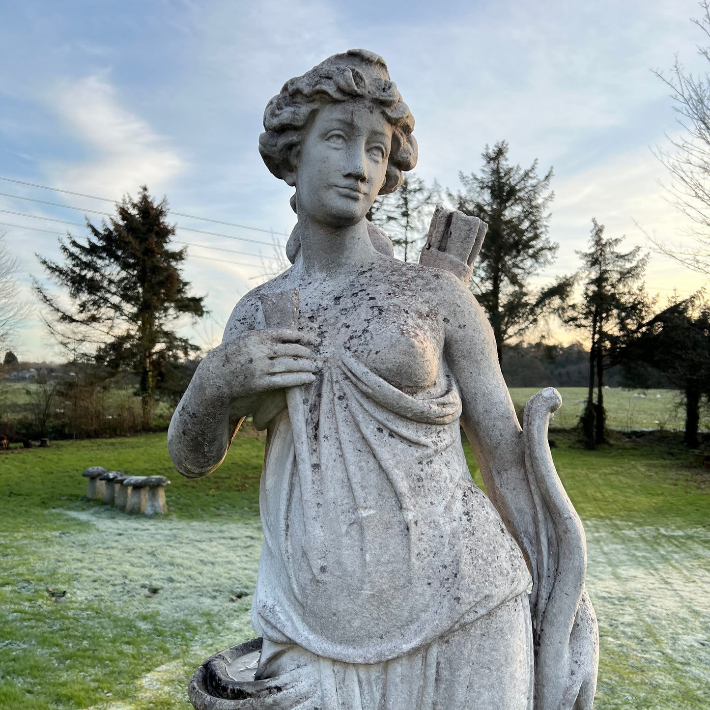 Huntress or Diana Statue with Plinth