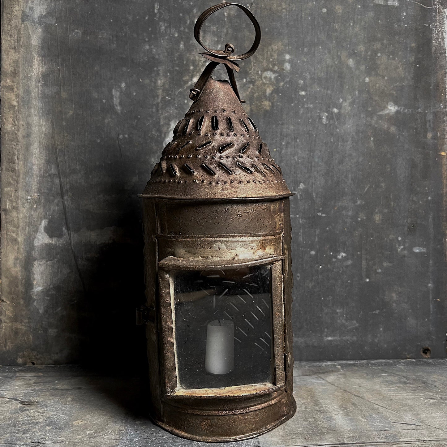 18th Century Iron Pendant Lantern Lg