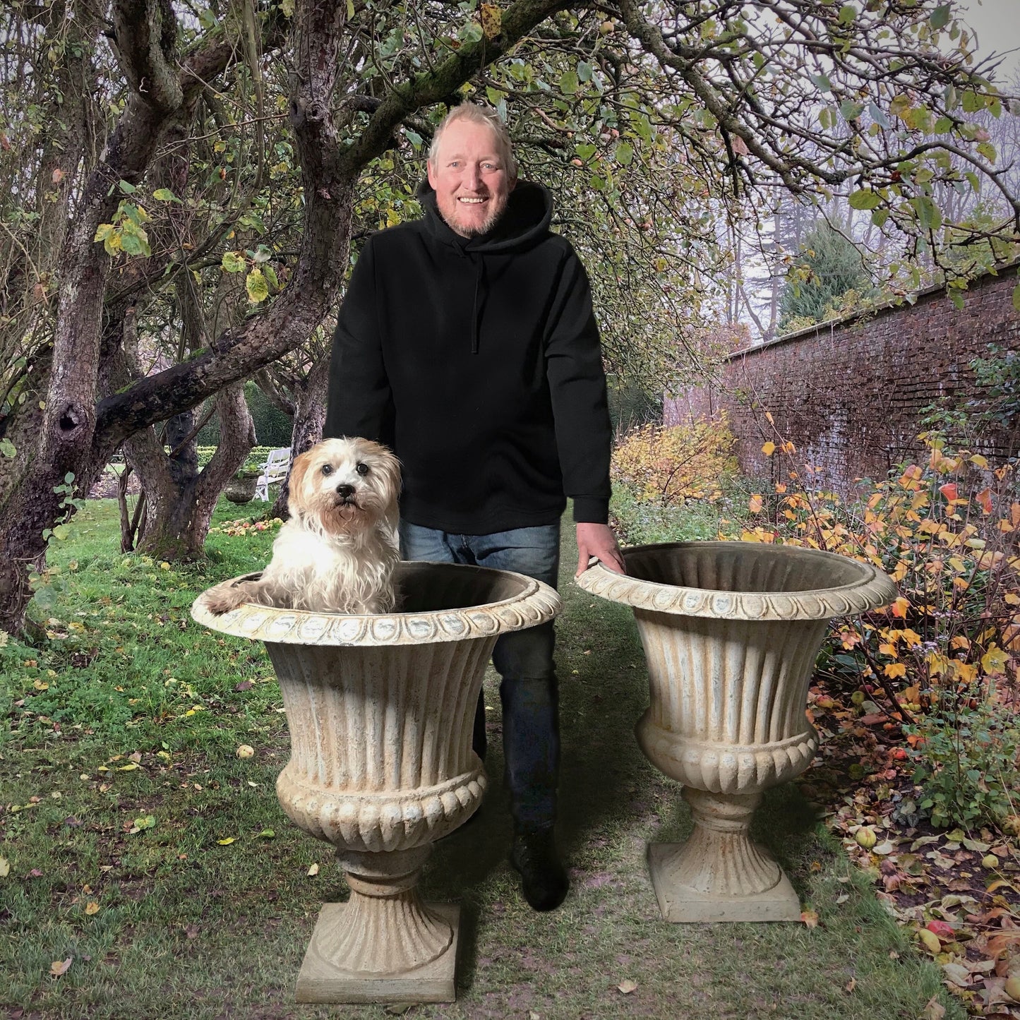 Pair of Huge French Cast Iron Campana Urns