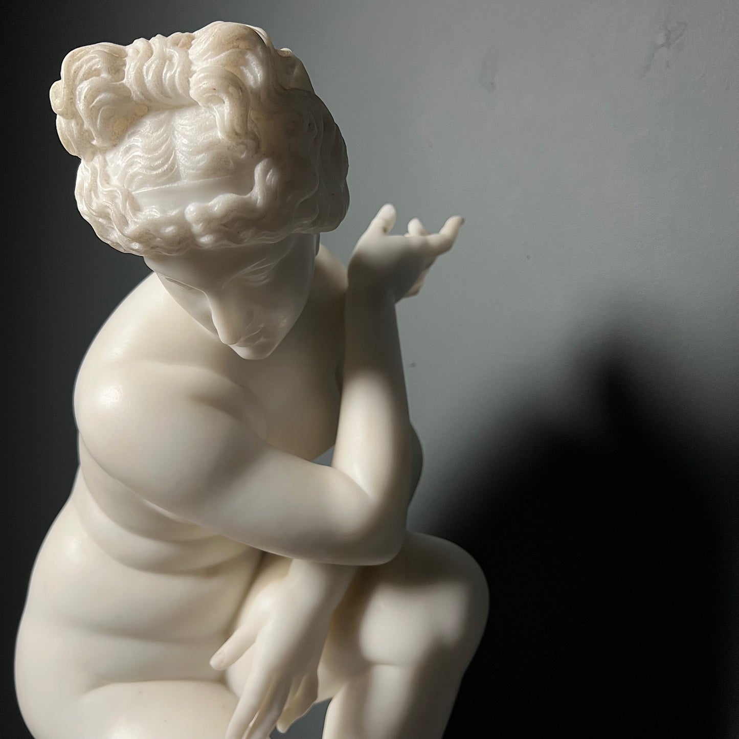 Italian Marble Statue of Crouching Venus 19th Century