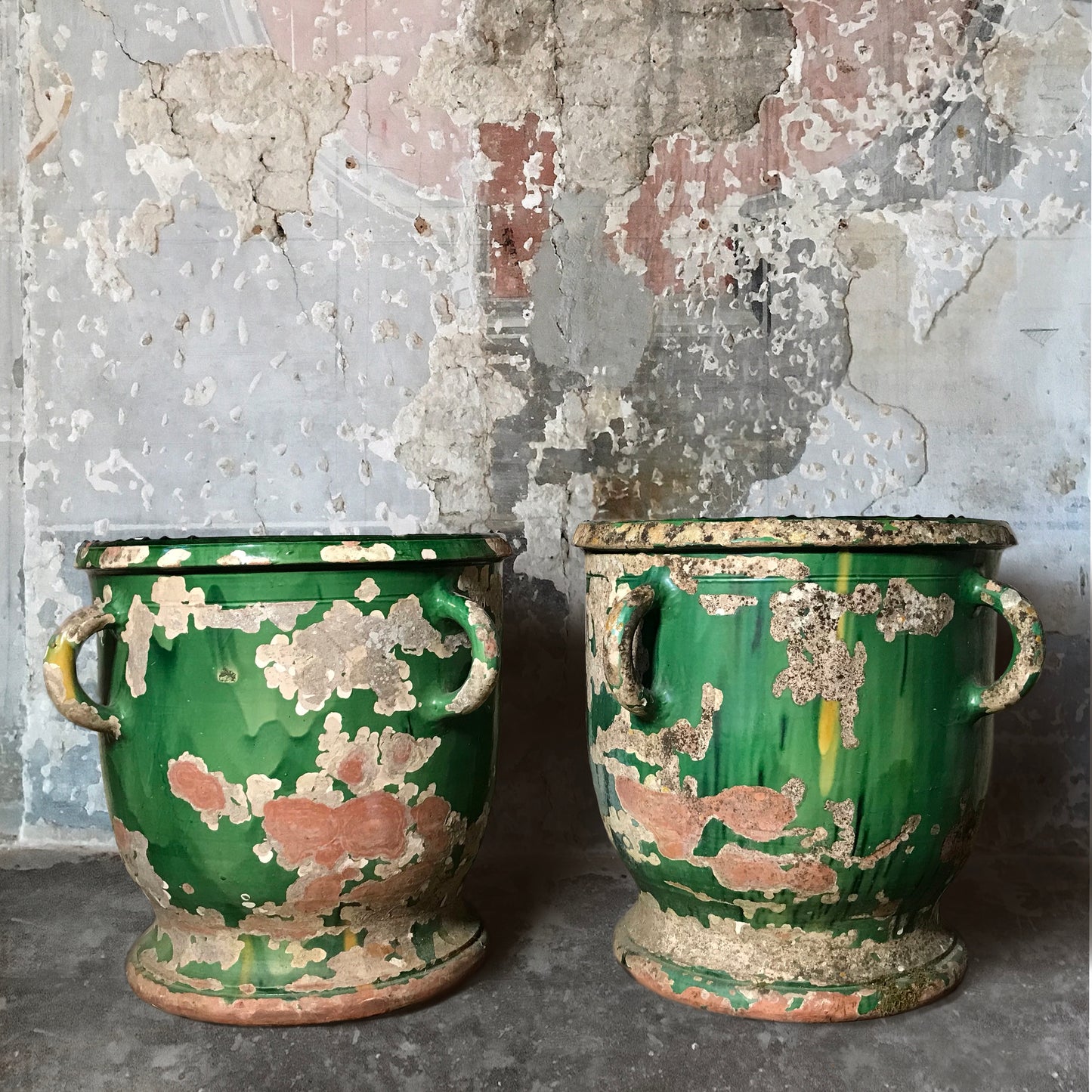 Huge Pair of Green Glazed Castelnaudary Citrus Jardinieres c.1850