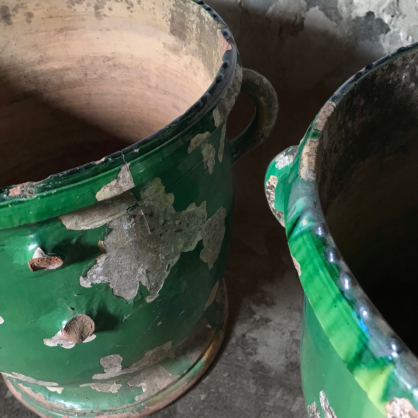 Huge Pair of Green Glazed Castelnaudary Citrus Jardinieres c.1850