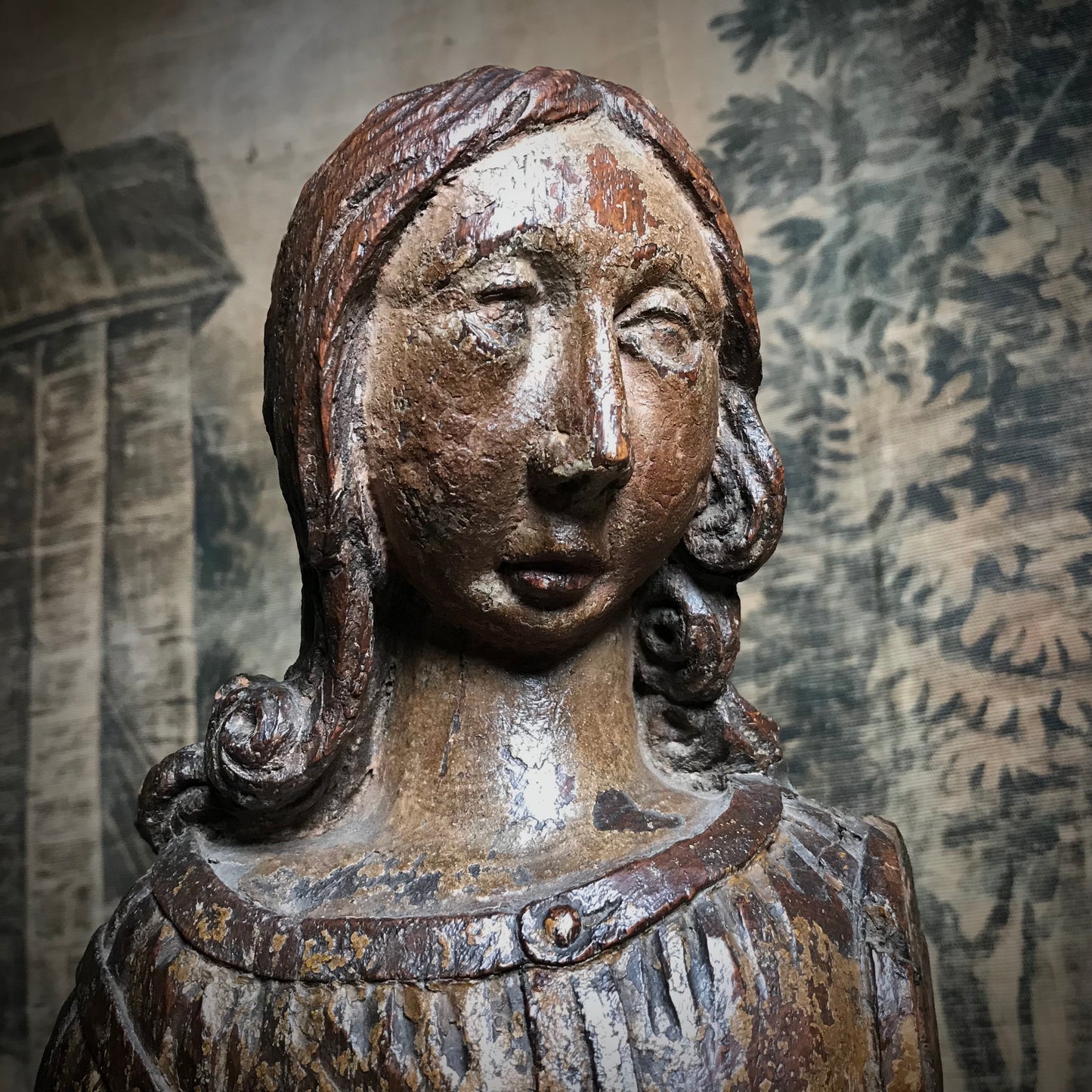 Medieval Carved Polychromed Angel c.1450