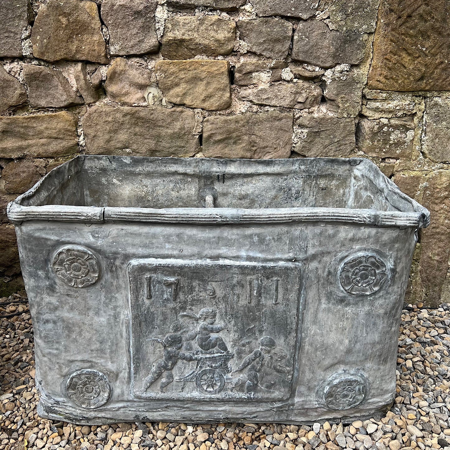 Rare Queen Anne Lead Cistern with Cherubs 1711