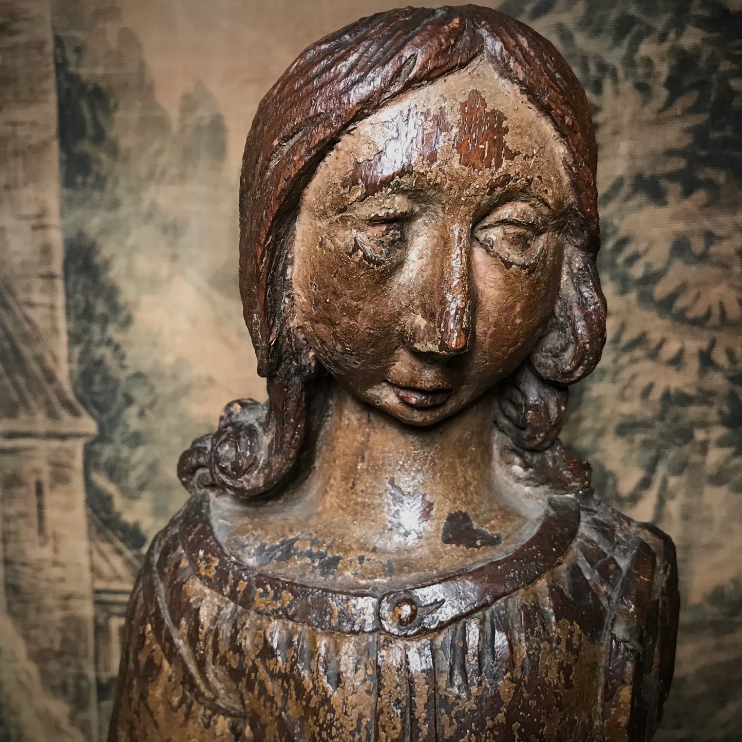 Medieval Carved Polychromed Angel c.1450