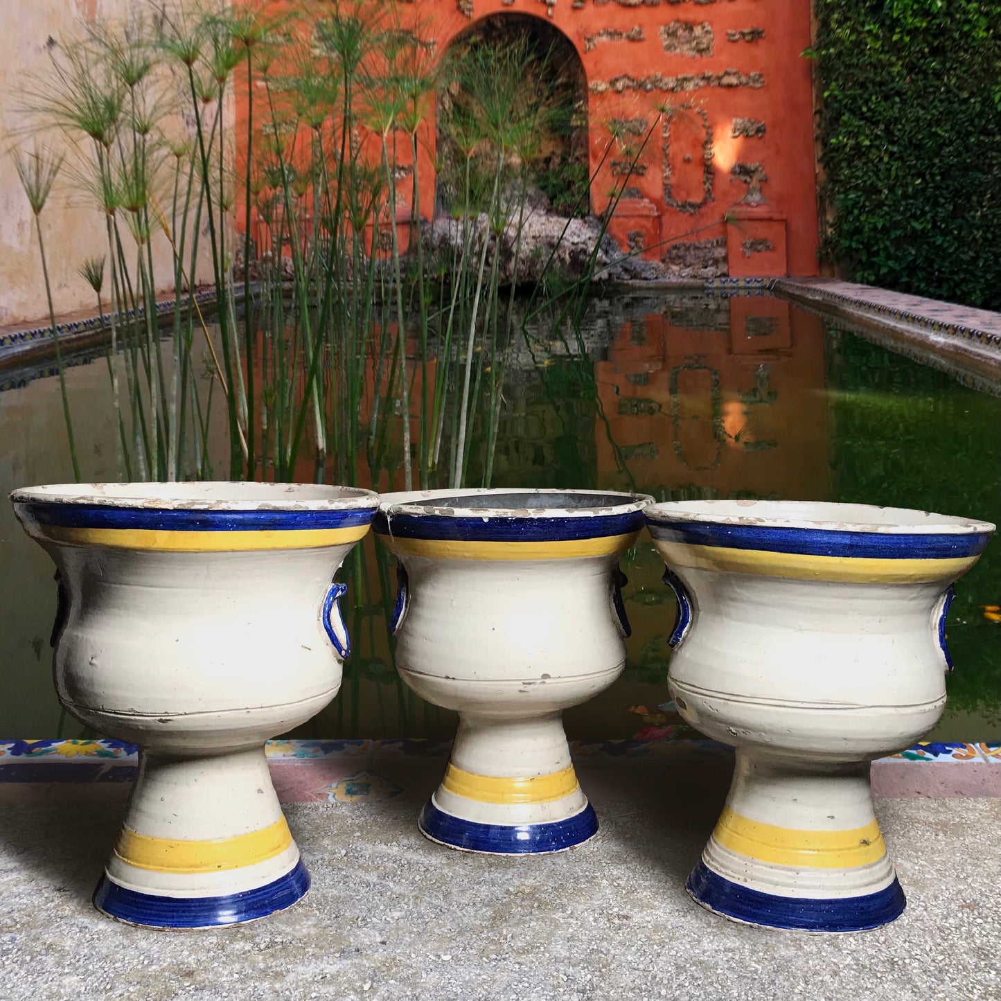 Three 19th Century Faience Spanish Campana Vases from the Real Alcázar de Sevilla (Royal Alcázar Palace of Seville)