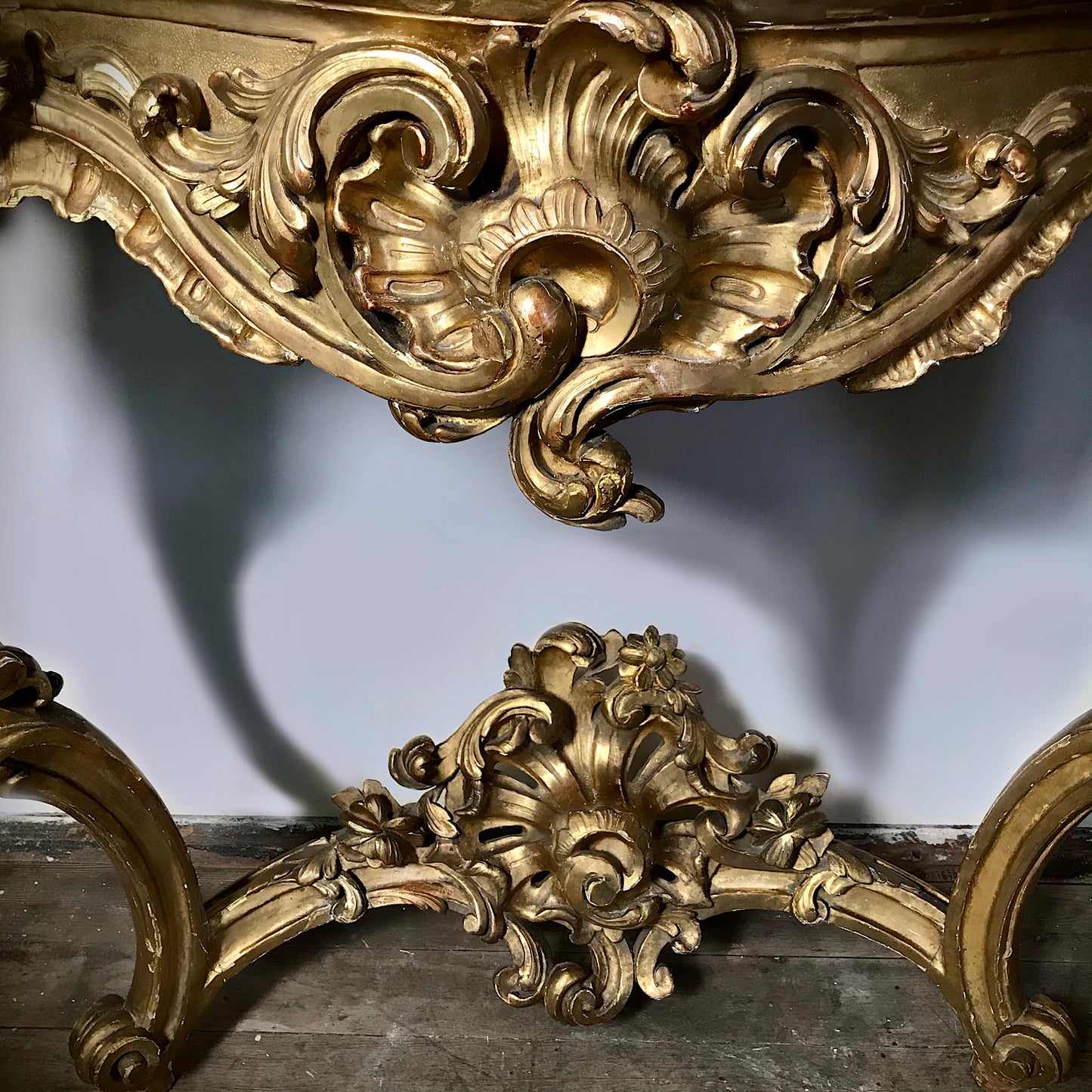 Large French Louis XV Style Giltwood Angel Console Table c.19th Century