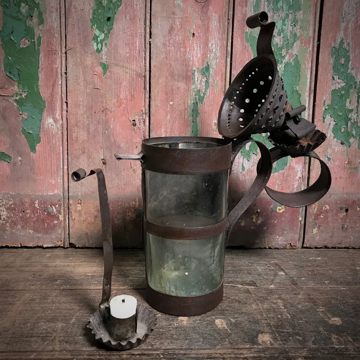 An 18th Century Pierced Sheet Iron Pendant “Tumbler” Lantern