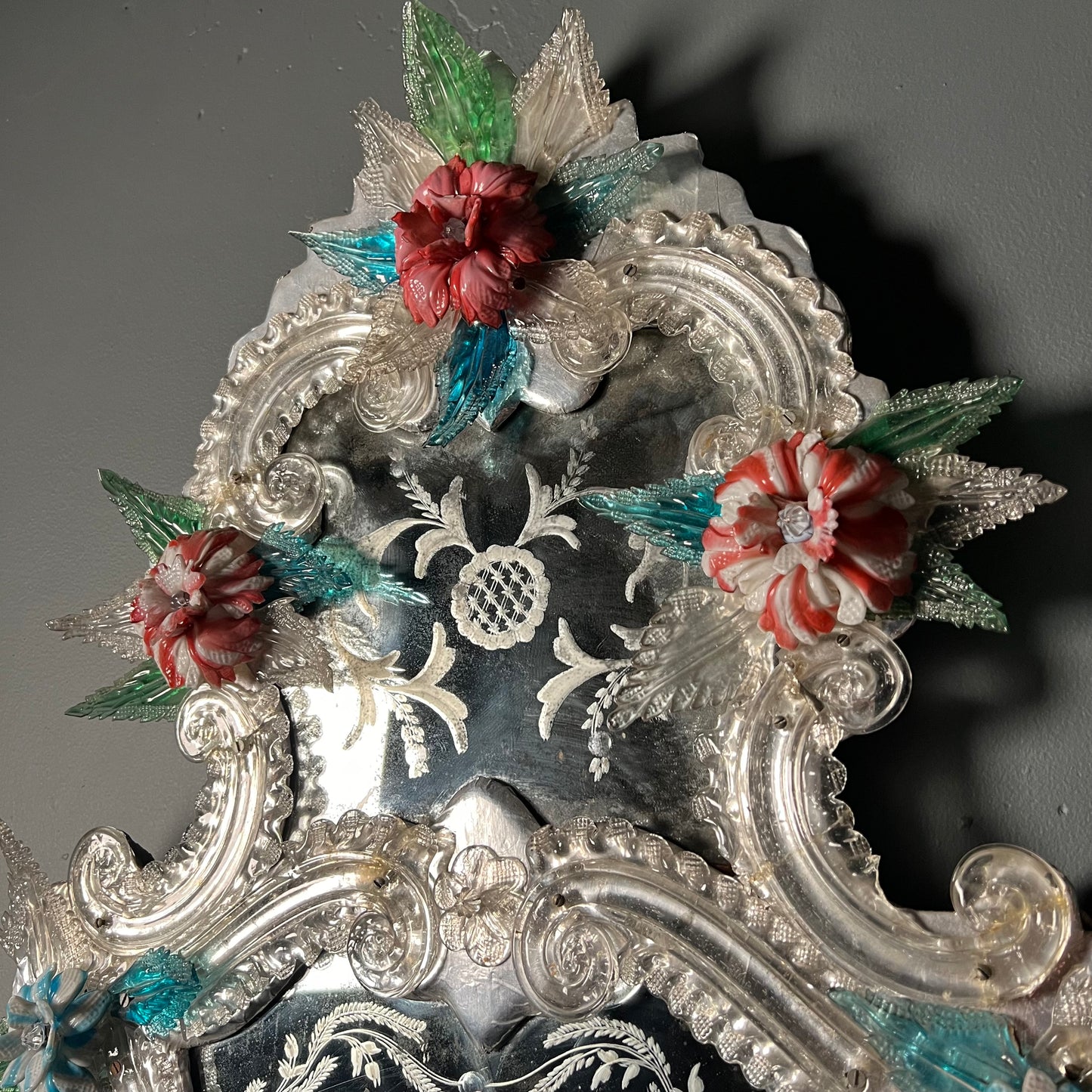Pair of Italian Venetian Murano Glass Mirrors Early 20th Century