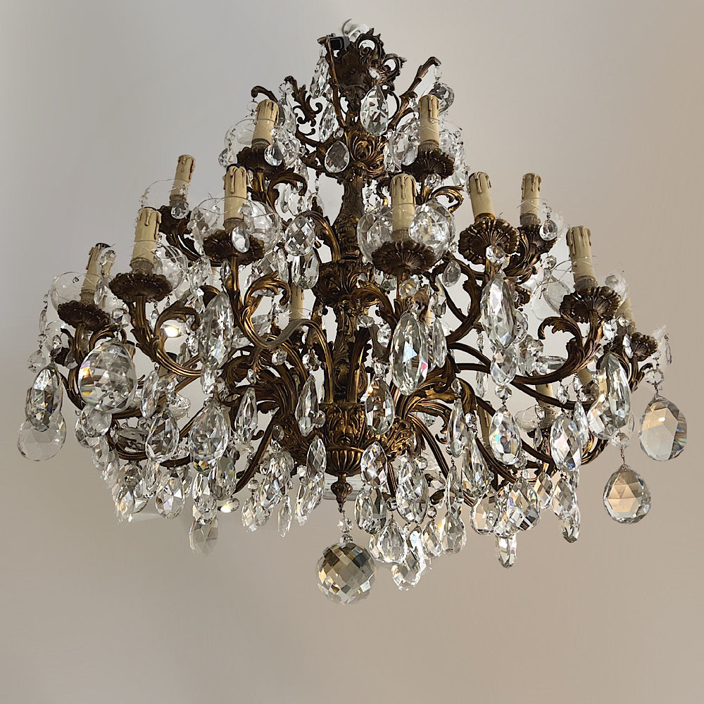 Huge Italian Bronze and Crystal Chandelier c.1890