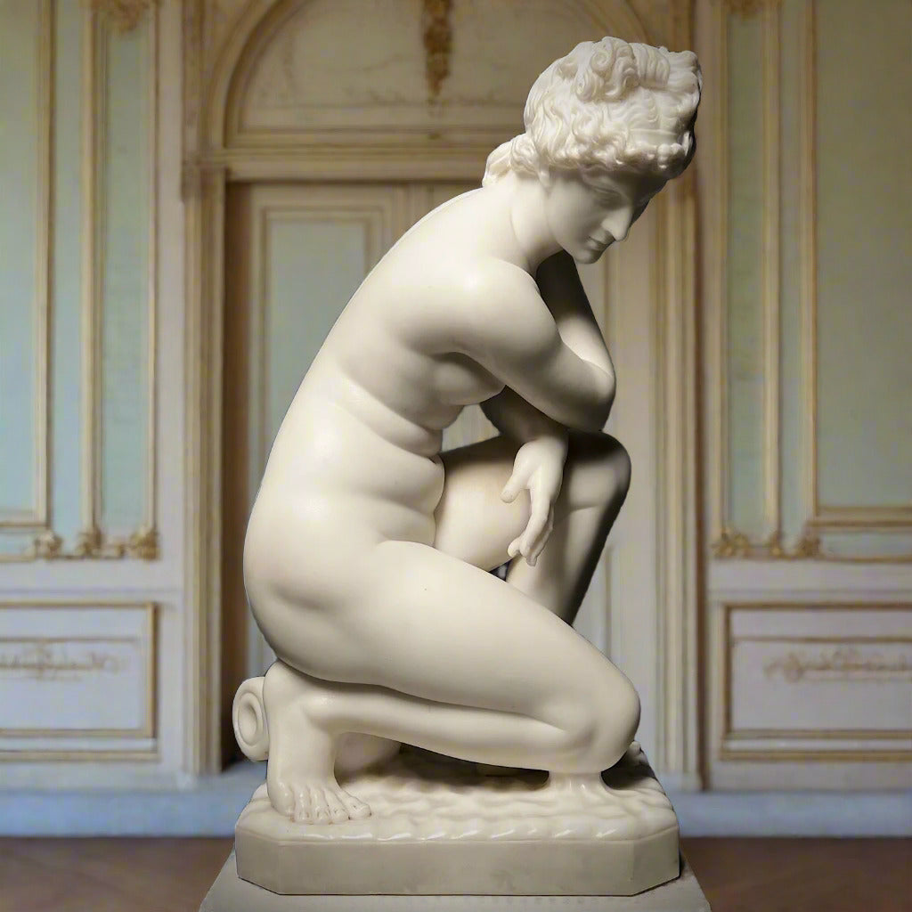 Italian Marble Statue of Crouching Venus 19th Century