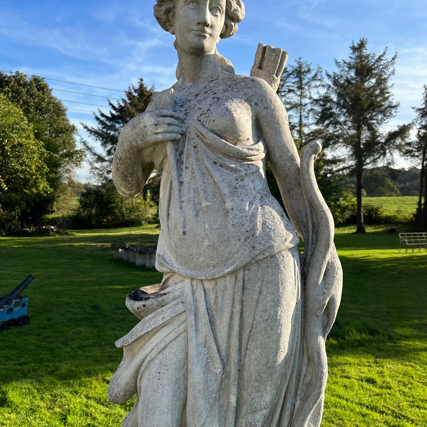 Huntress or Diana Statue with Plinth