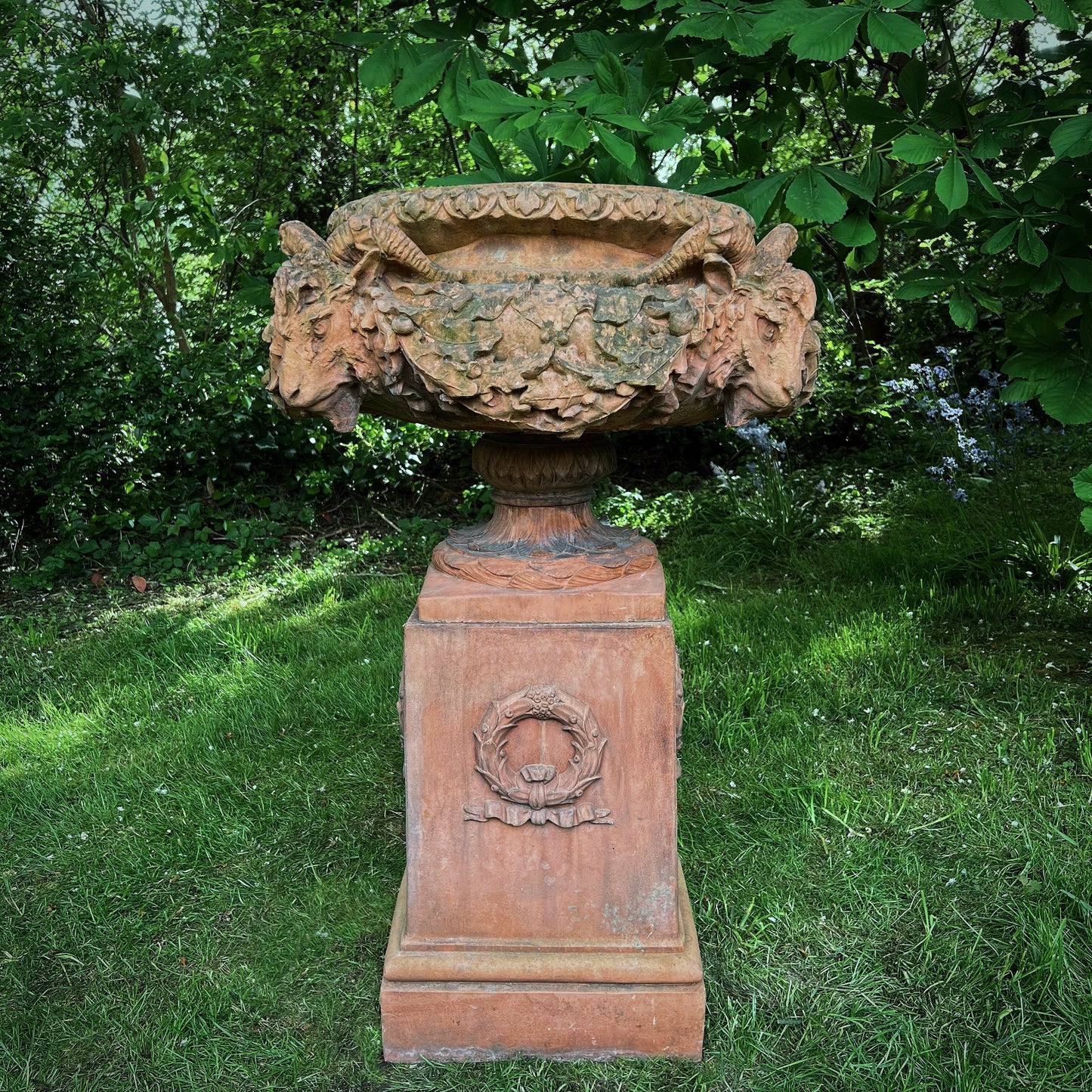 An Italian Neoclassical Style Terracotta Centrepiece Urn with Plinth