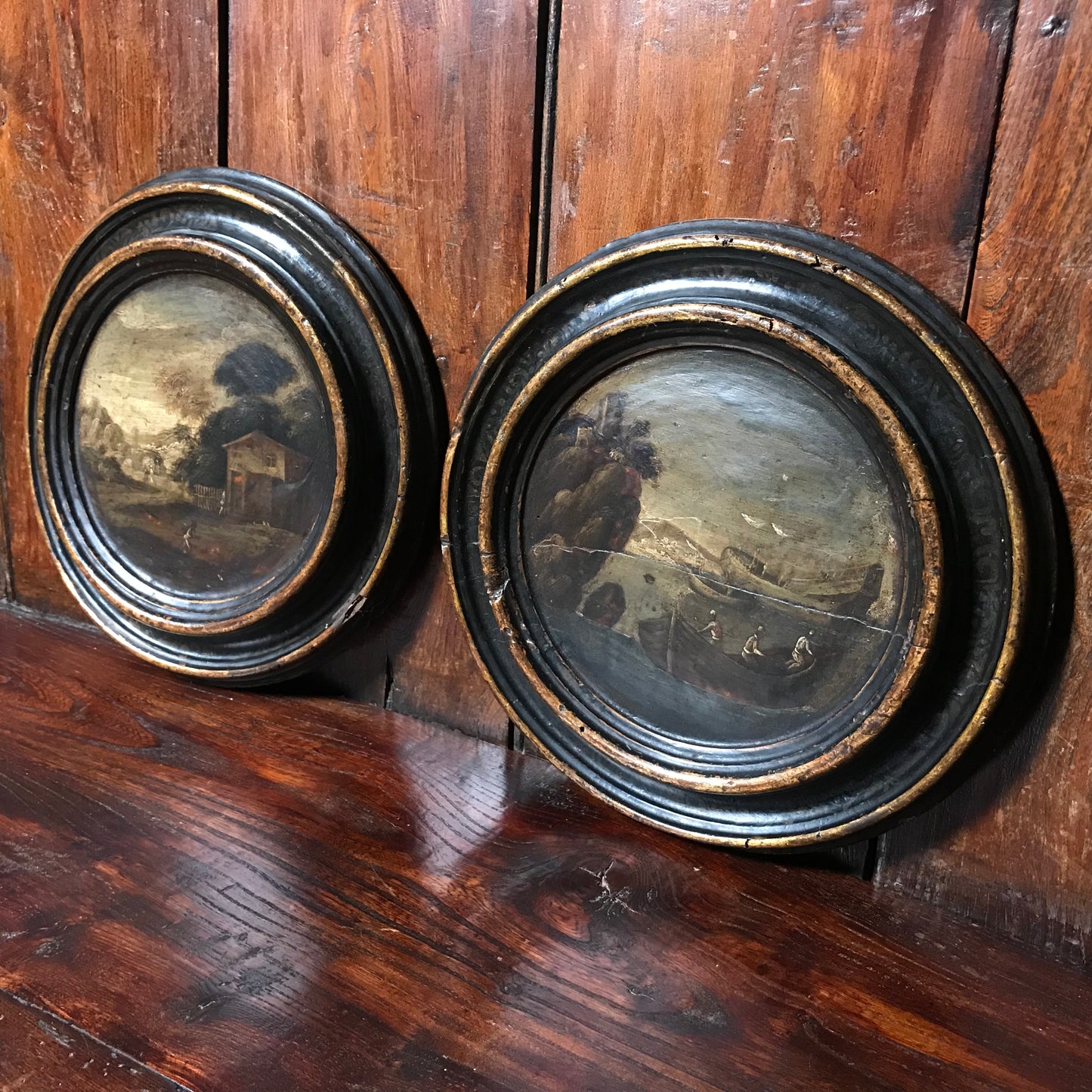 A Pair of Italian School Ebonised Tondos c.1740