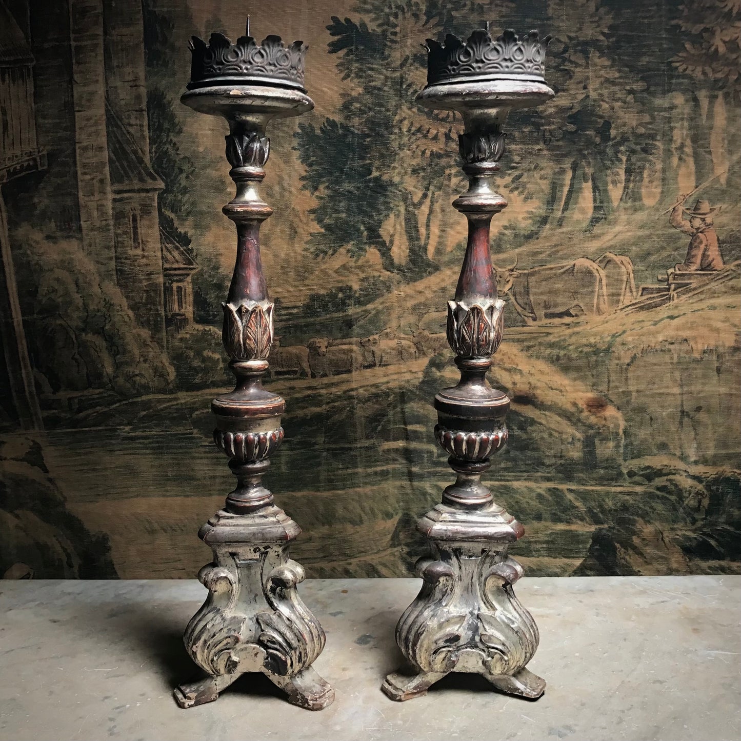 Pair of Venetian Baroque Silver Gilded Candlesticks c.1760