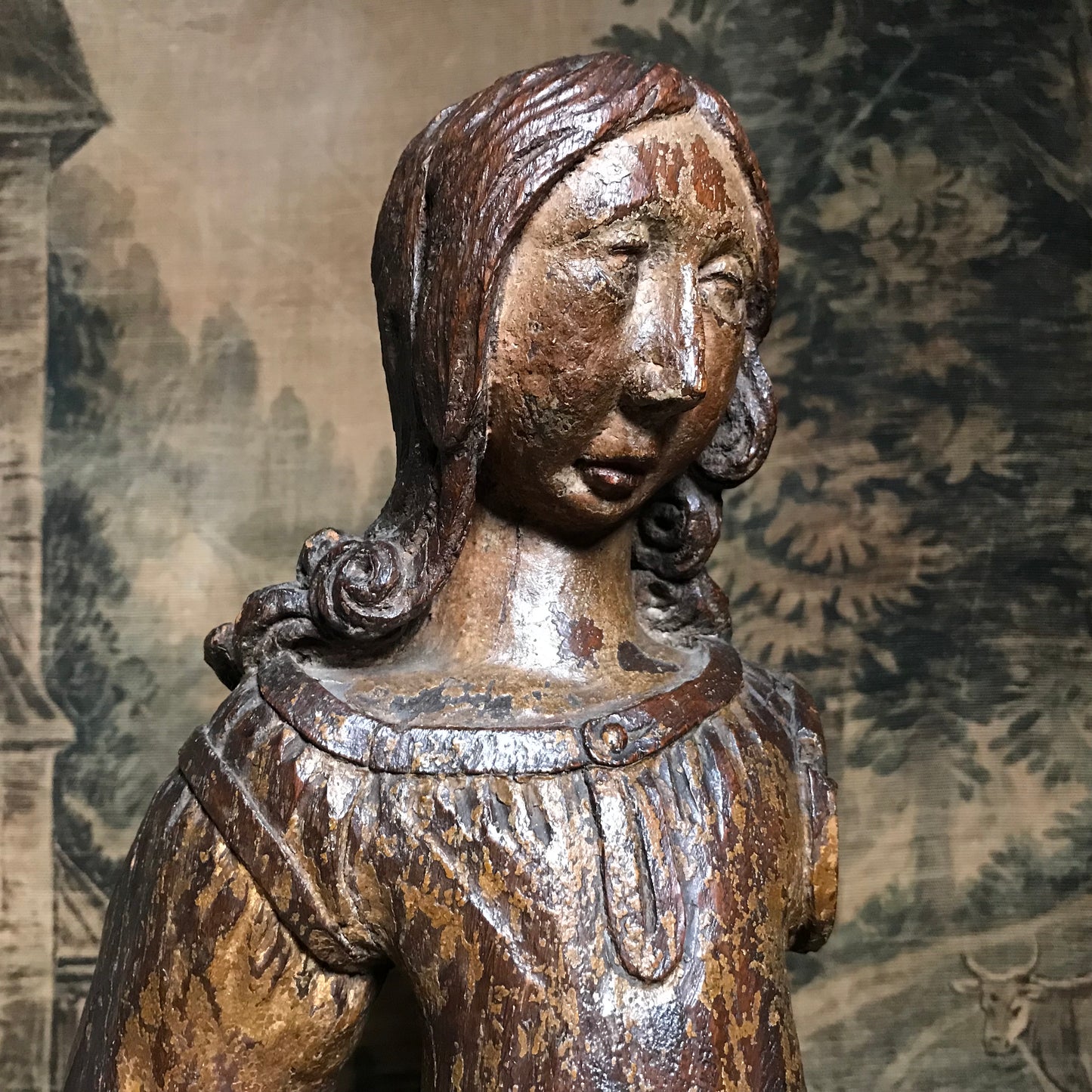 Medieval Carved Polychromed Angel c.1450