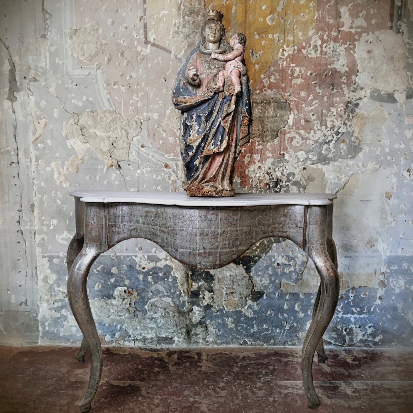 Silver-leafed Carrara Marble topped Spanish Console c.1820