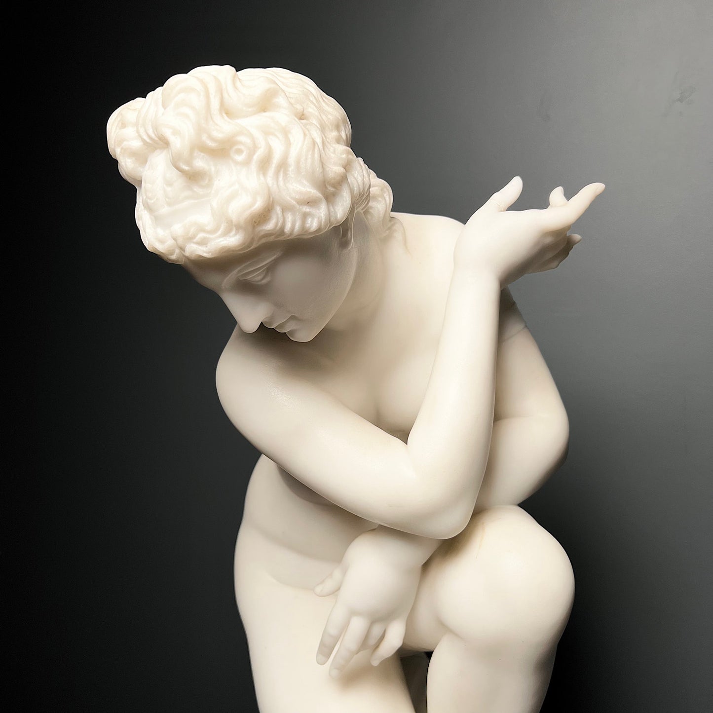 Italian Marble Statue of Crouching Venus 19th Century