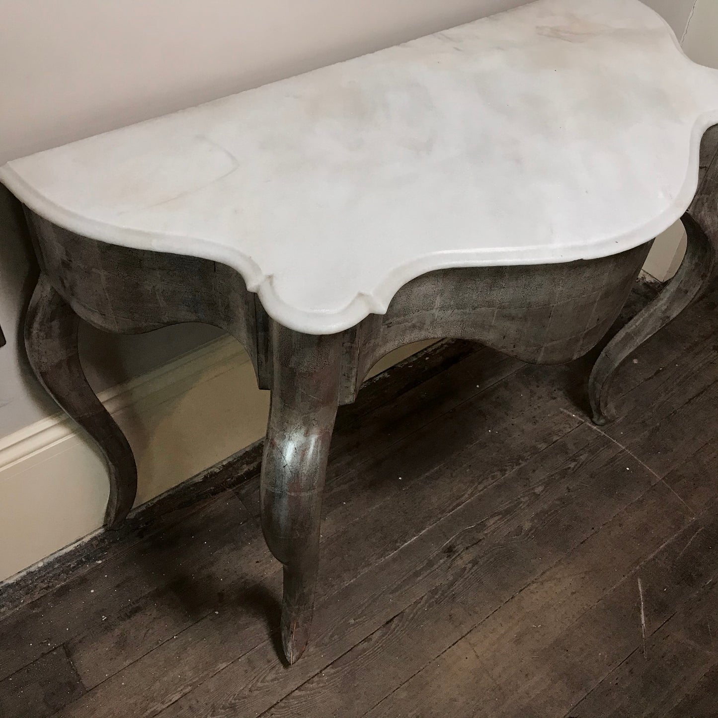 Silver-leafed Carrara Marble topped Spanish Console c.1820