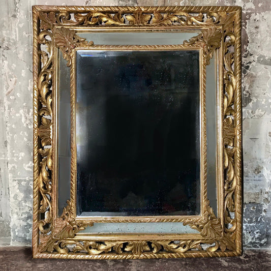 Large 19th Century French Gilt Wood Cushion Mirror